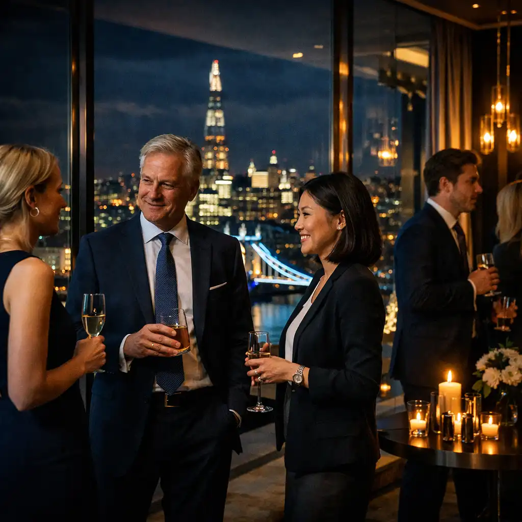 Corporate event in a London penthouse with city views at night