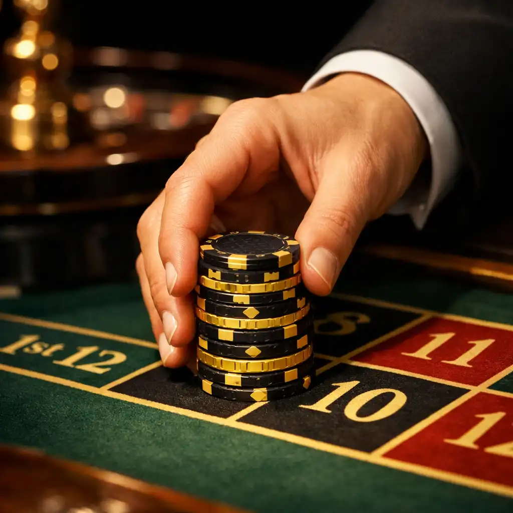 Roulette table with gold and black chips